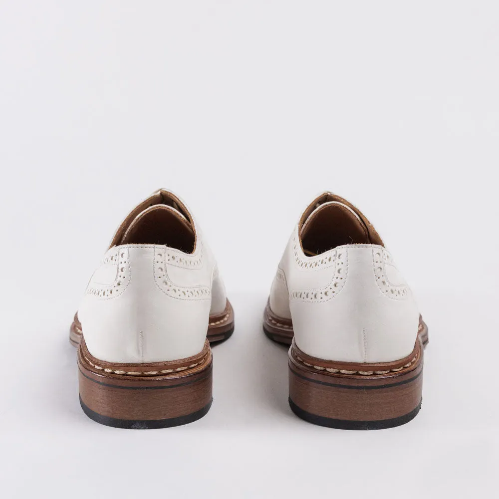 Men's Leather Full Brogue Oxford Shoes - Natural White