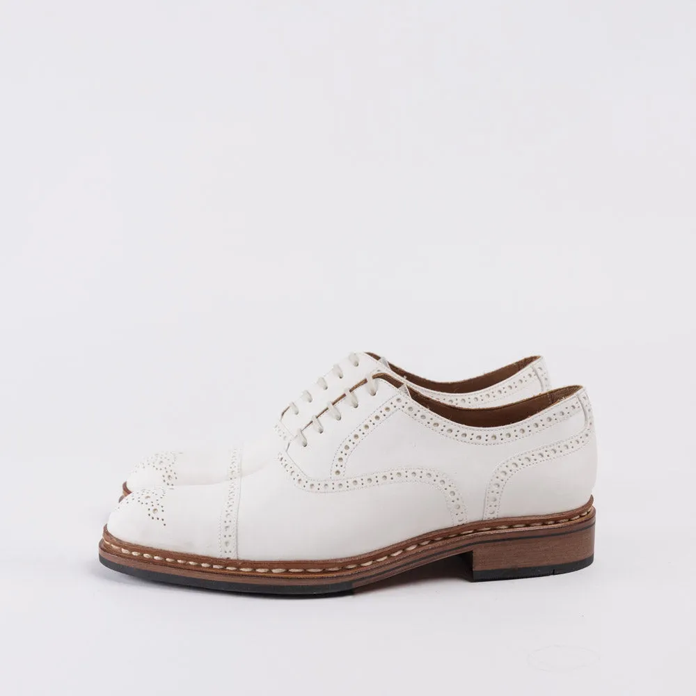 Men's Leather Full Brogue Oxford Shoes - Natural White