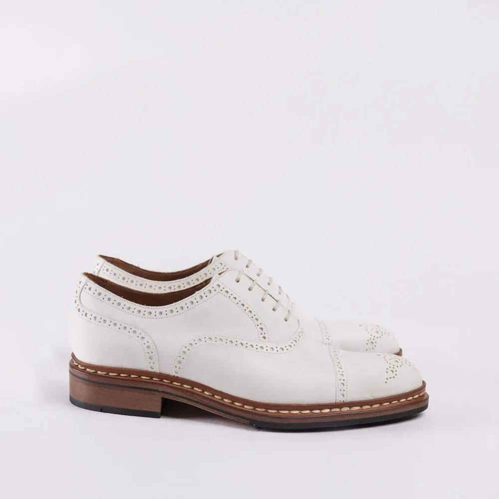 Men's Leather Full Brogue Oxford Shoes - Natural White