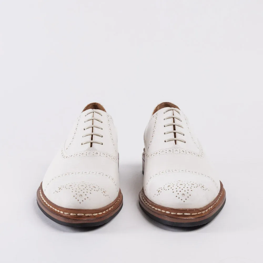 Men's Leather Full Brogue Oxford Shoes - Natural White