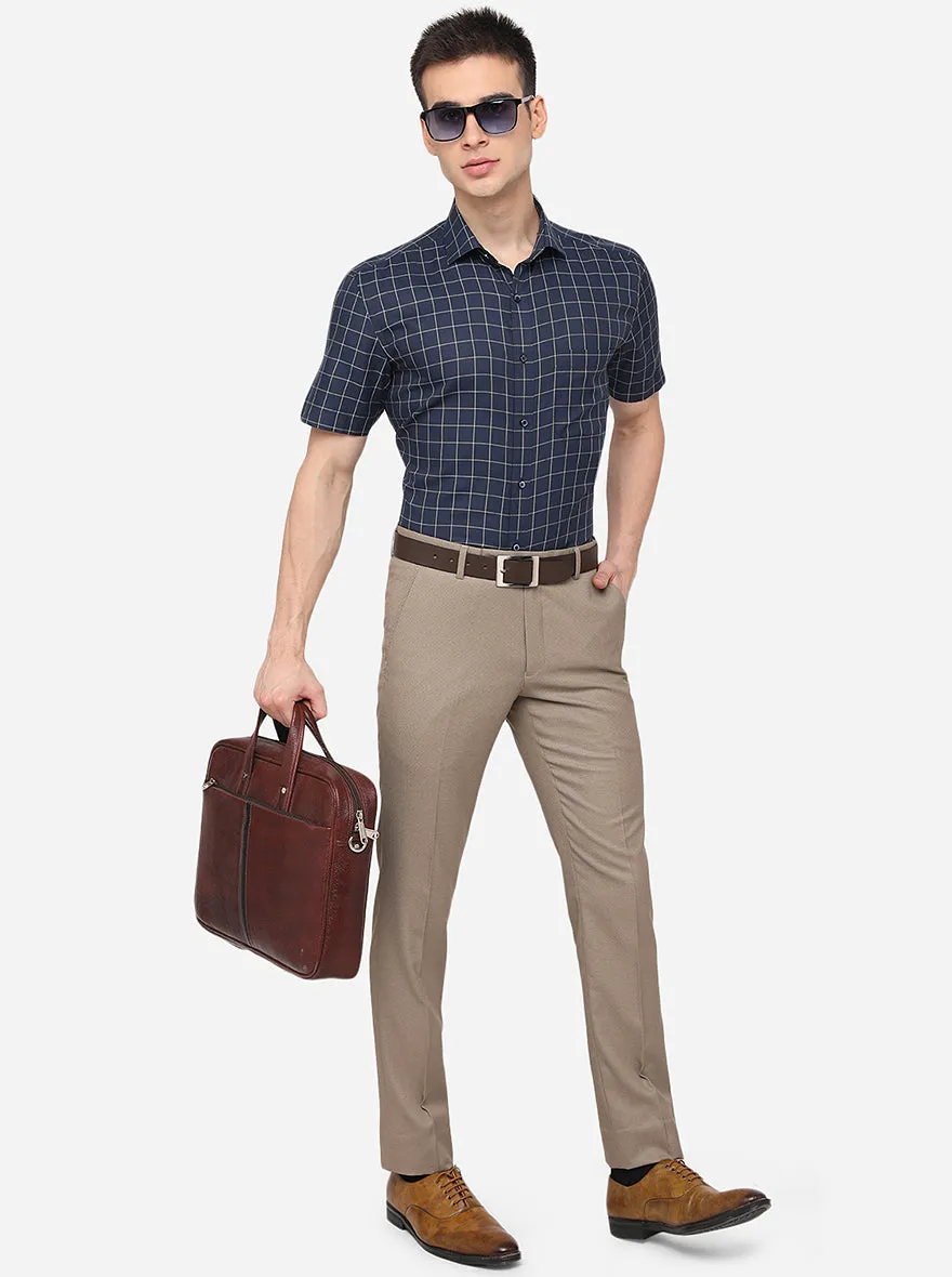 Navy Blue Checked Regular Fit Formal Shirt | Greenfibre