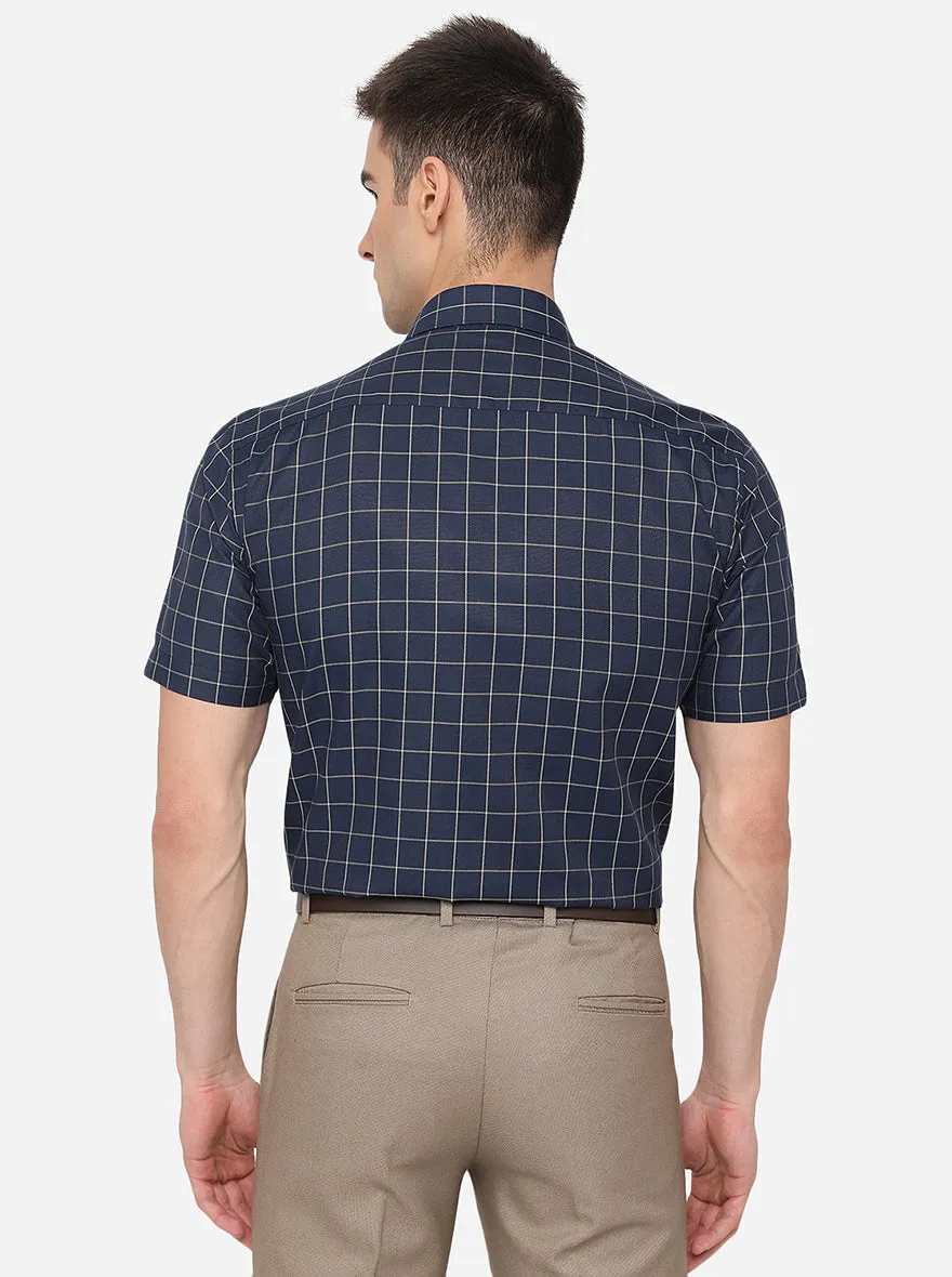 Navy Blue Checked Regular Fit Formal Shirt | Greenfibre