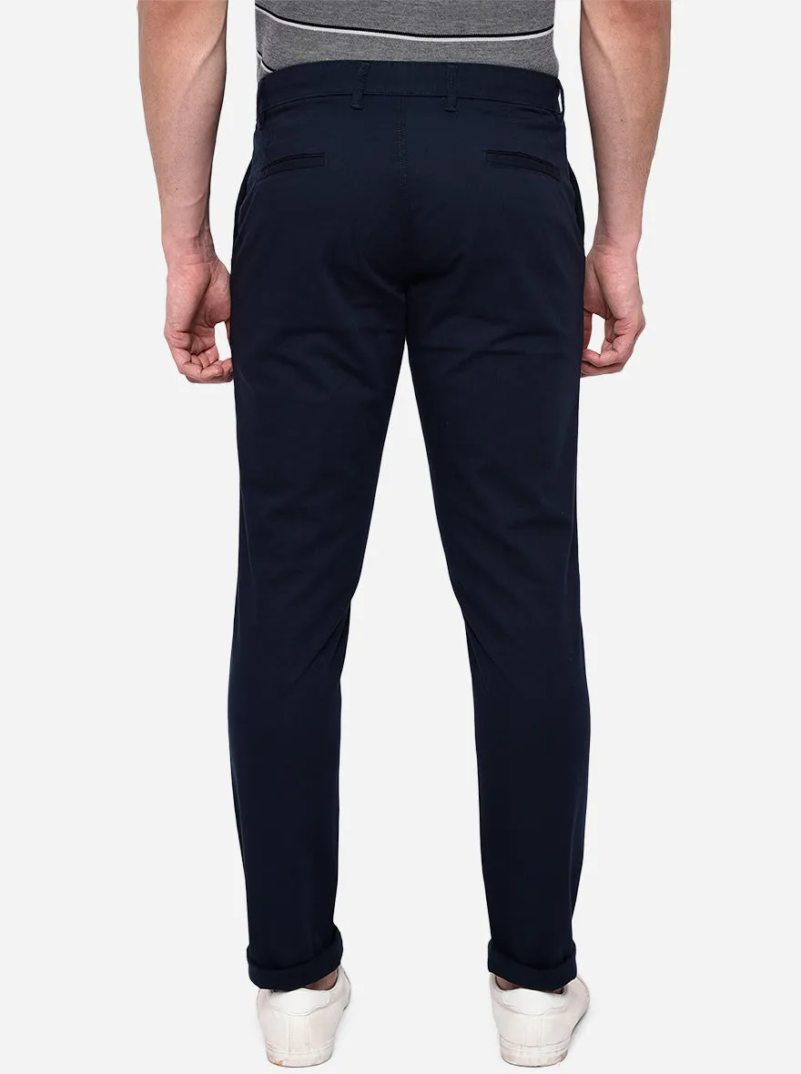 Navy Blue Solid Neo Fit Casual Trouser | Greenfibre