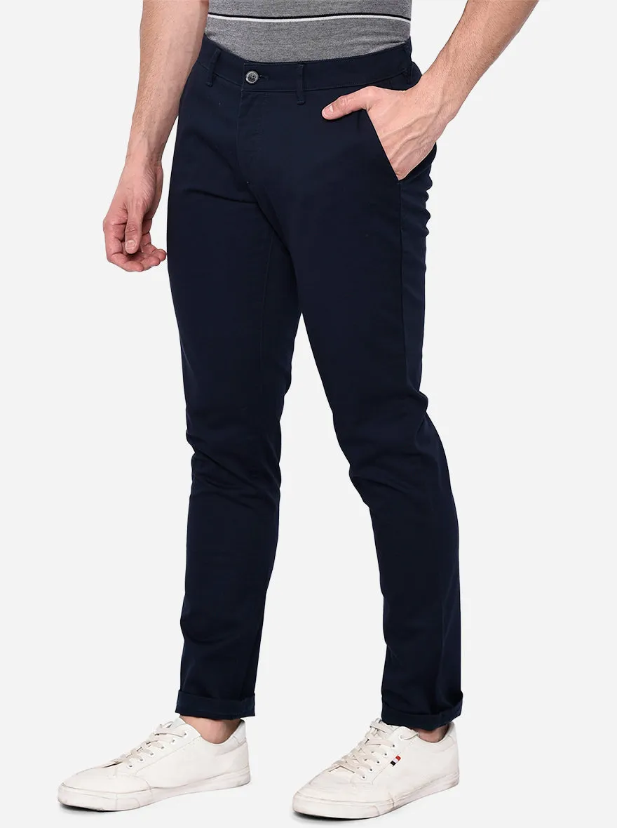 Navy Blue Solid Neo Fit Casual Trouser | Greenfibre