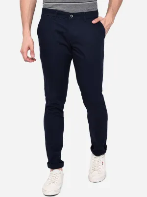 Navy Blue Solid Neo Fit Casual Trouser | Greenfibre