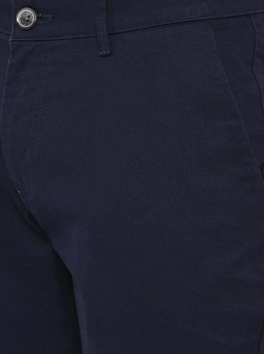 Navy Blue Solid Neo Fit Casual Trouser | Greenfibre