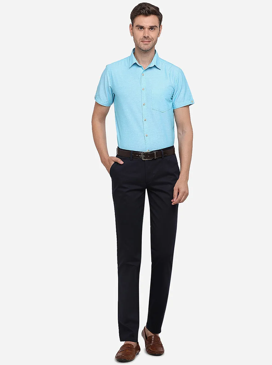 Navy Blue Solid Slim Fit Casual Trouser | JadeBlue
