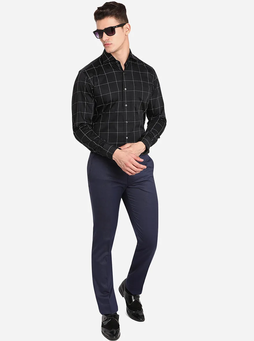 Navy Blue Solid Slim Fit Formal Trouser | JB Studio