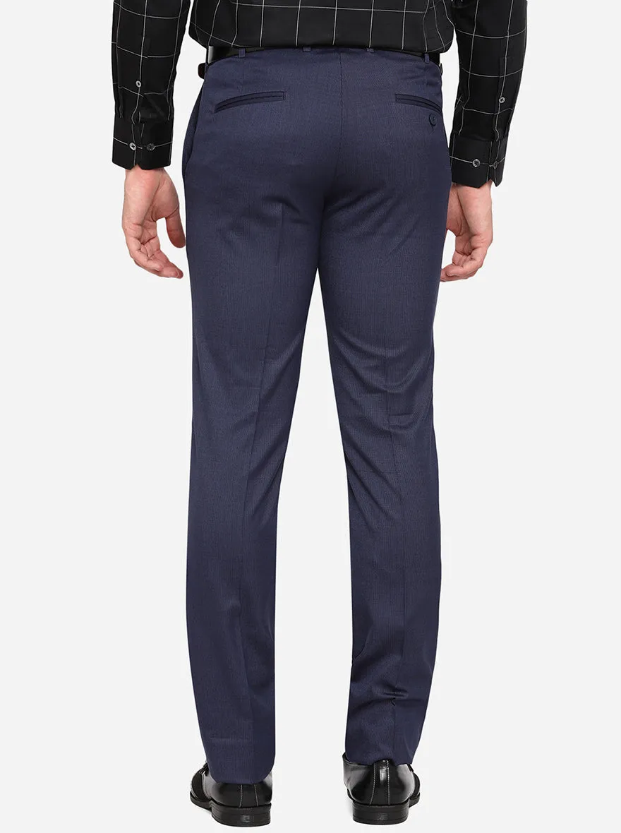 Navy Blue Solid Slim Fit Formal Trouser | JB Studio