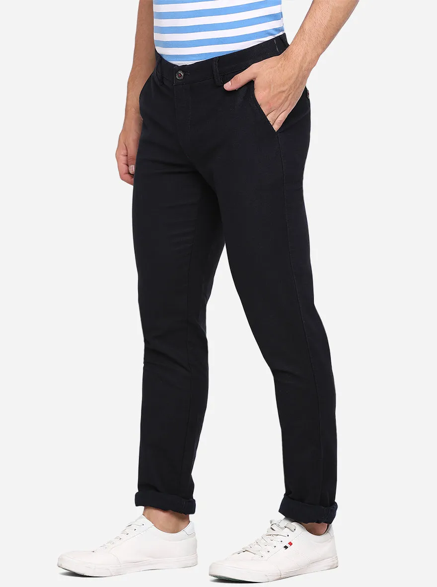 Navy Blue Solid Uno Fit Casual Trouser | JadeBlue