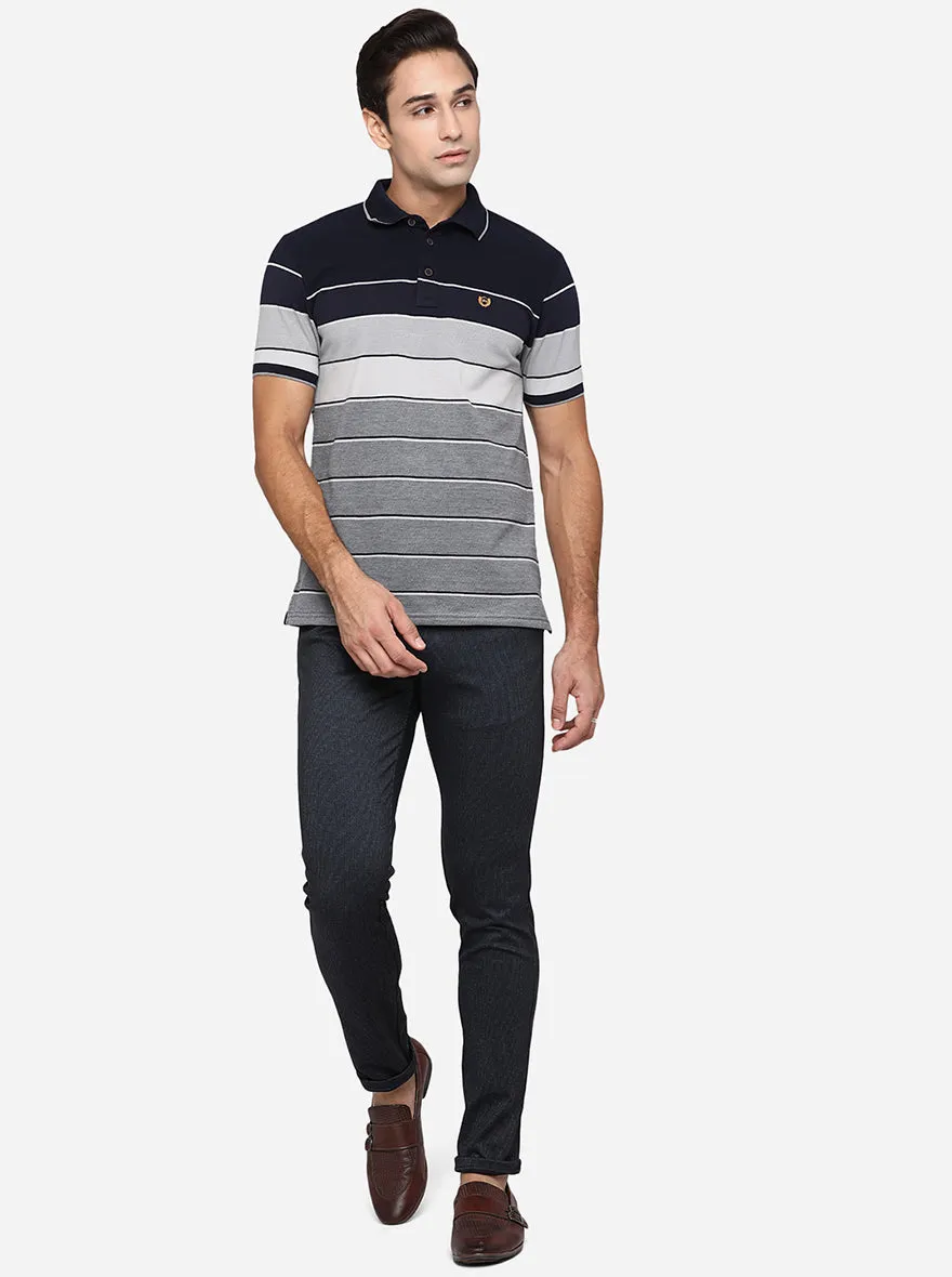 Navy Blue Solid Venice Fit Casual Trouser | JadeBlue