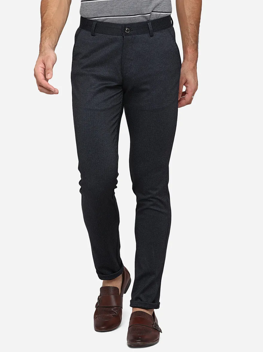 Navy Blue Solid Venice Fit Casual Trouser | JadeBlue