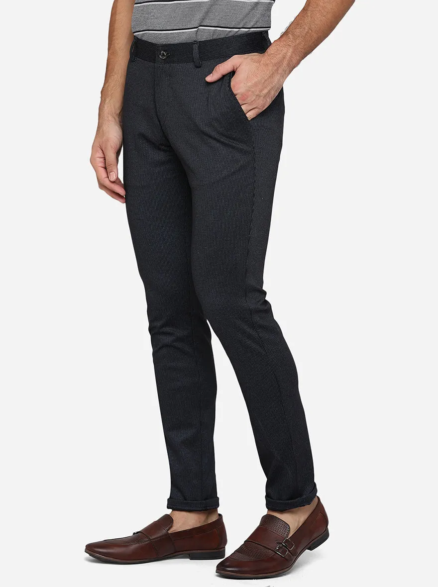 Navy Blue Solid Venice Fit Casual Trouser | JadeBlue