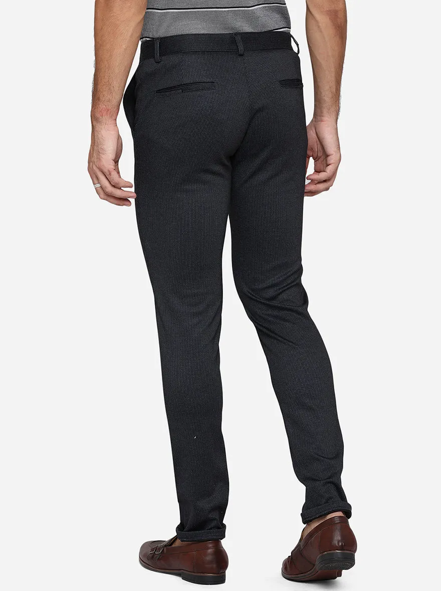 Navy Blue Solid Venice Fit Casual Trouser | JadeBlue