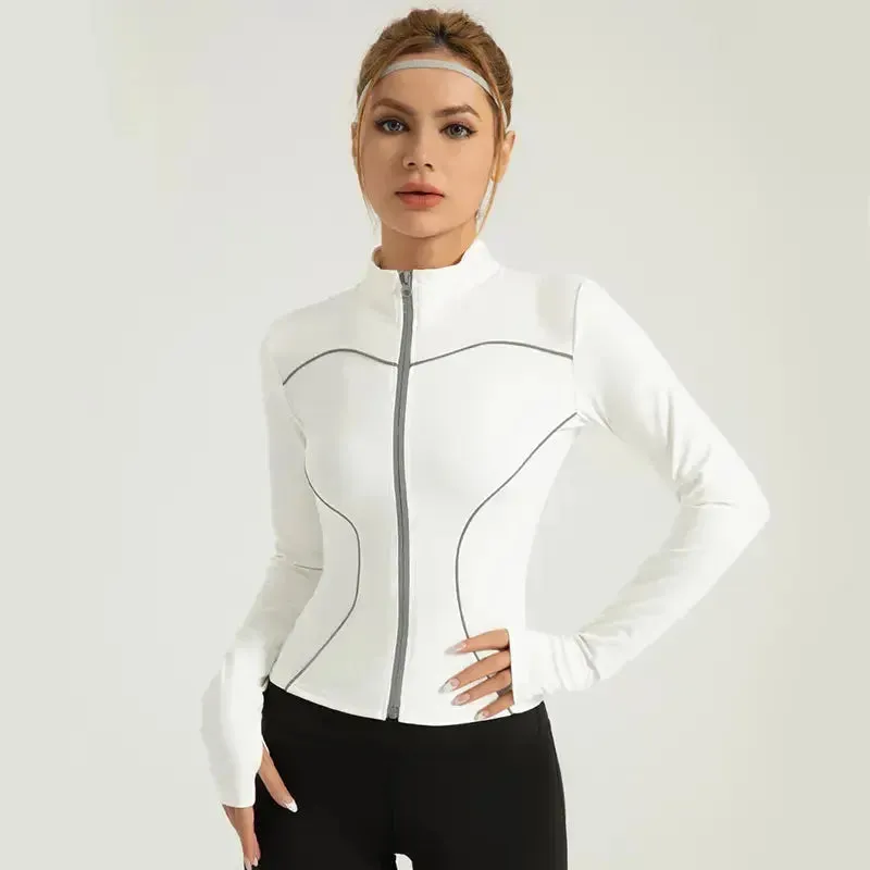 New Stretchy Full Zip Up Polyester Comfortable women's sports jacket Running Quick-Dry Sports Clothing Gym Women Jacket