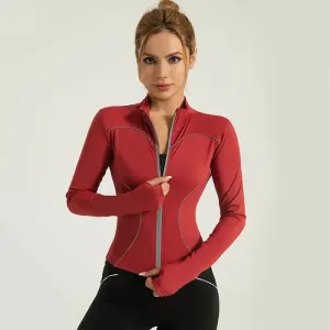 New Stretchy Full Zip Up Polyester Comfortable women's sports jacket Running Quick-Dry Sports Clothing Gym Women Jacket