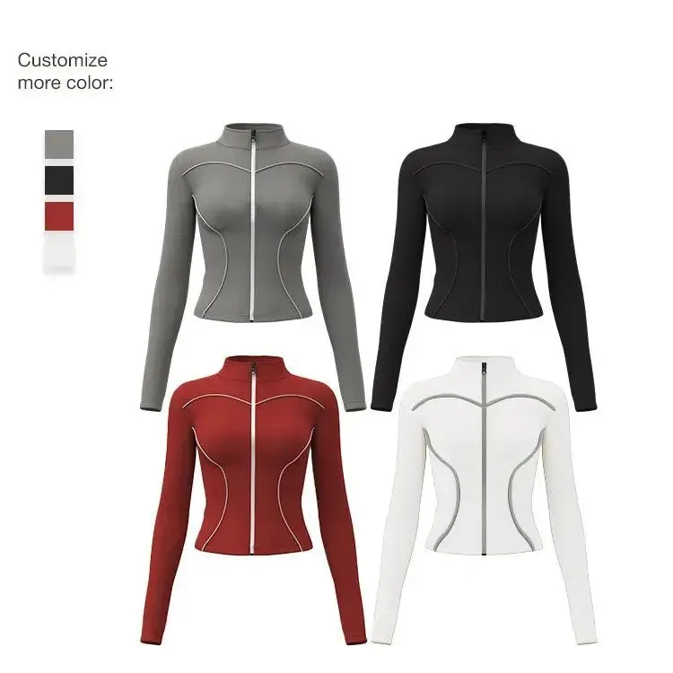 New Stretchy Full Zip Up Polyester Comfortable women's sports jacket Running Quick-Dry Sports Clothing Gym Women Jacket