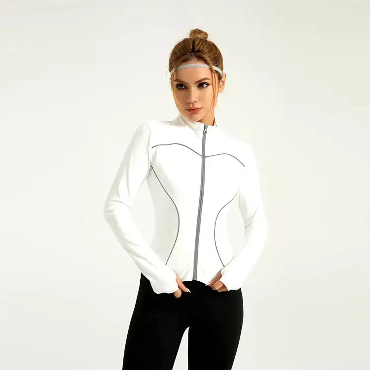 New Stretchy Full Zip Up Polyester Comfortable women's sports jacket Running Quick-Dry Sports Clothing Gym Women Jacket