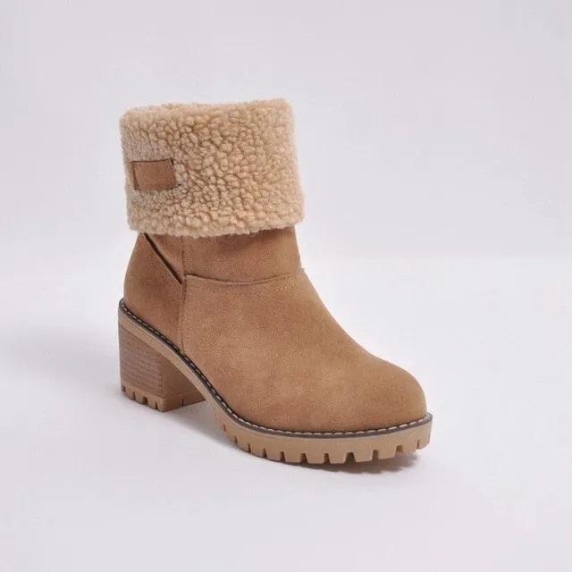 Premium Women Suede Snow Chunky Ankle Boots