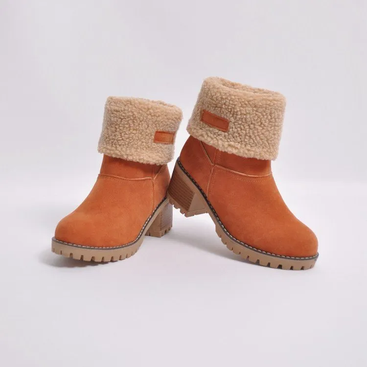 Premium Women Suede Snow Chunky Ankle Boots