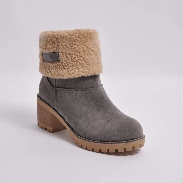 Premium Women Suede Snow Chunky Ankle Boots