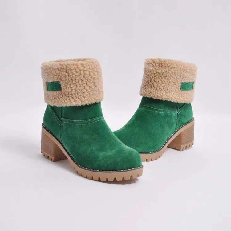 Premium Women Suede Snow Chunky Ankle Boots