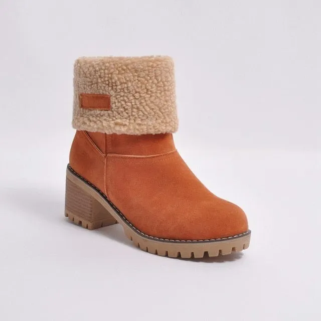 Premium Women Suede Snow Chunky Ankle Boots