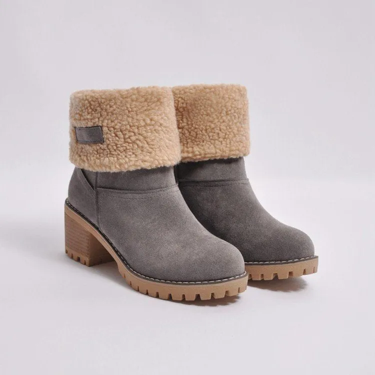 Premium Women Suede Snow Chunky Ankle Boots