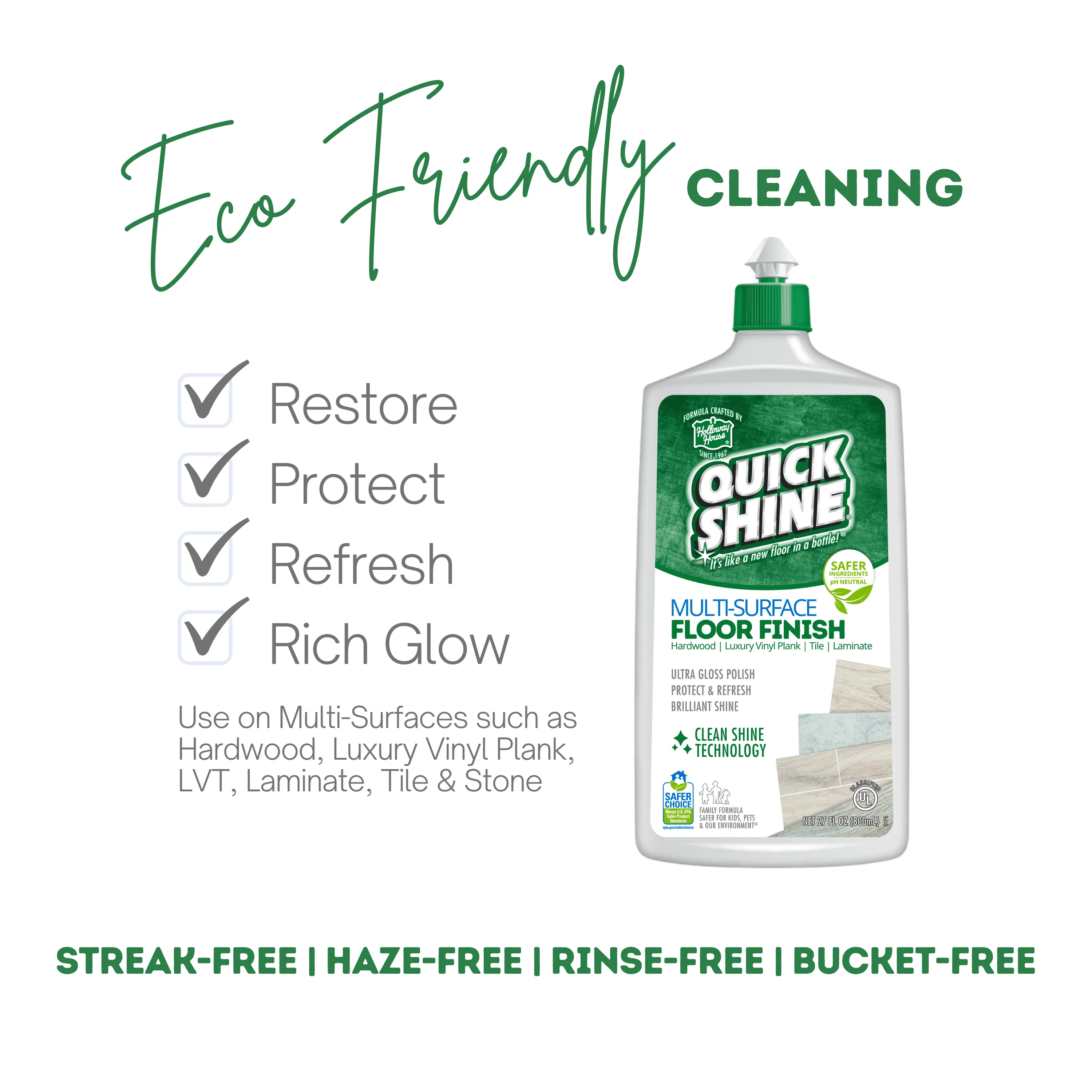 Quick-Shine Multi Surface Floor Finish 27 fl. oz Cleaner Polish-USA