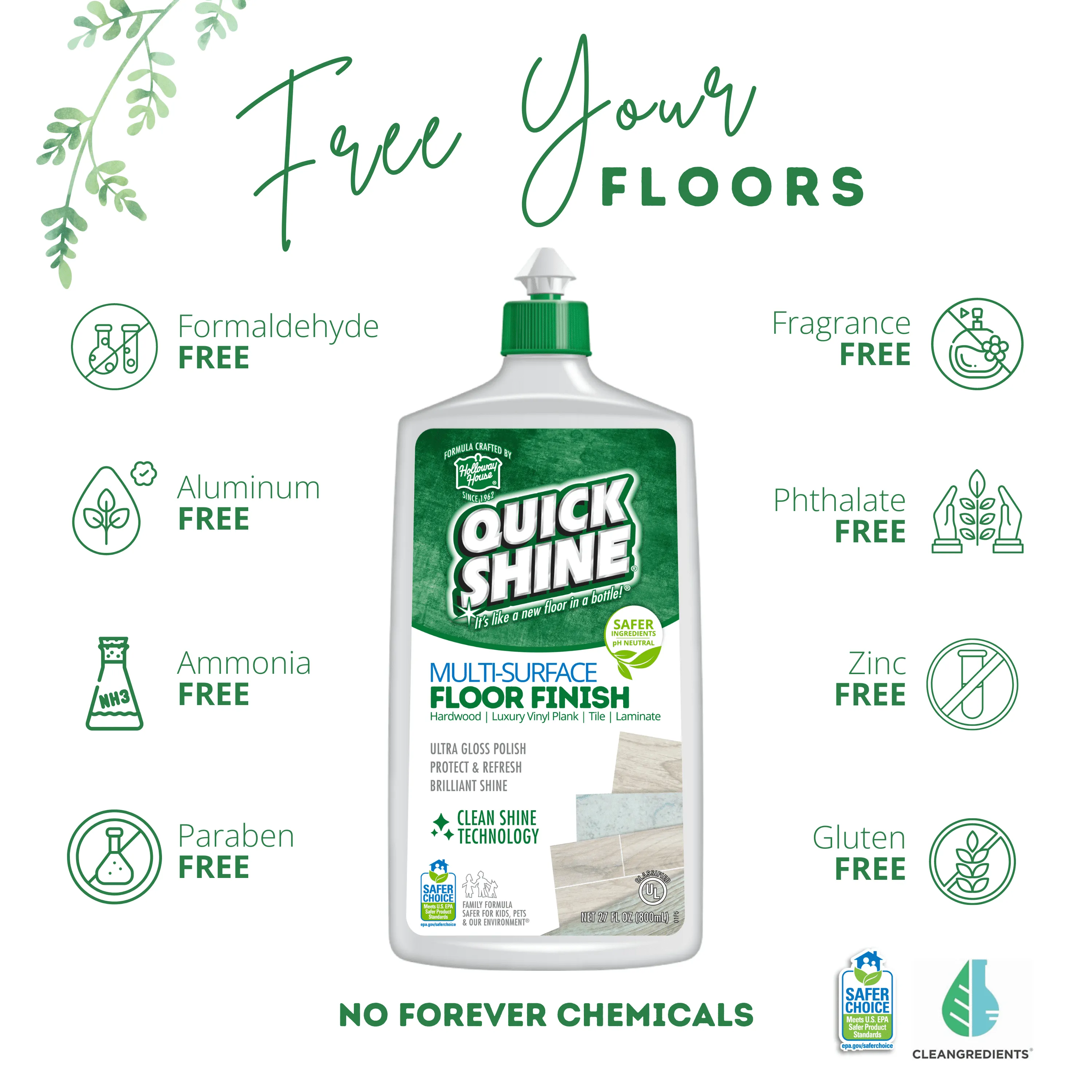 Quick-Shine Multi Surface Floor Finish 27 fl. oz Cleaner Polish-USA