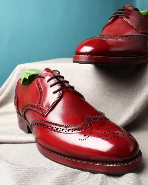 Red Patina Mirror Glossed Brogue Derby With Medallion