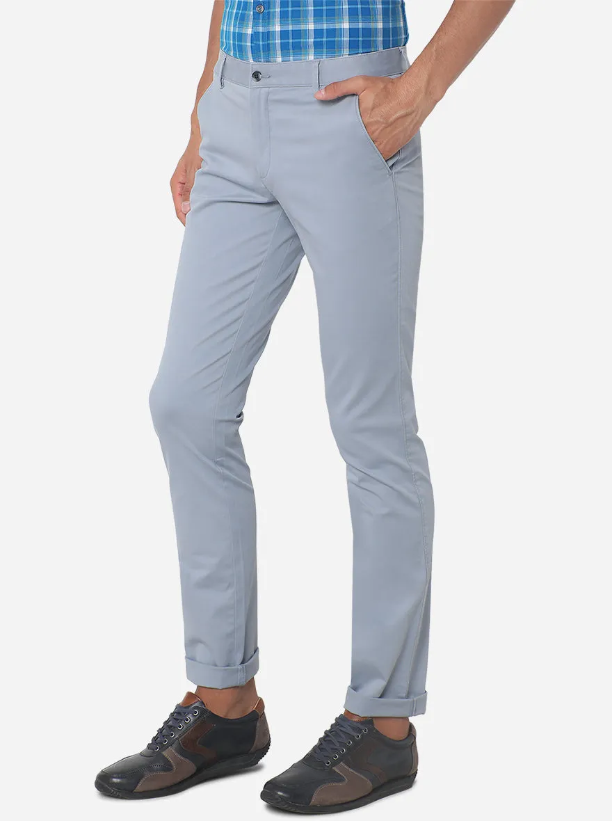 Sky Blue Solid Super Slim Fit Casual Trouser | Greenfibre