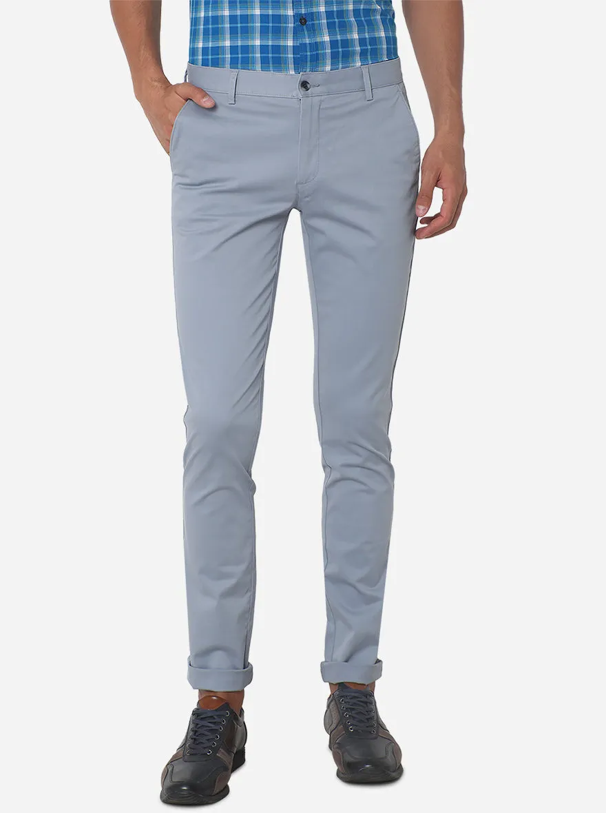 Sky Blue Solid Super Slim Fit Casual Trouser | Greenfibre