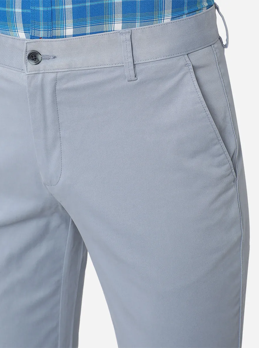 Sky Blue Solid Super Slim Fit Casual Trouser | Greenfibre