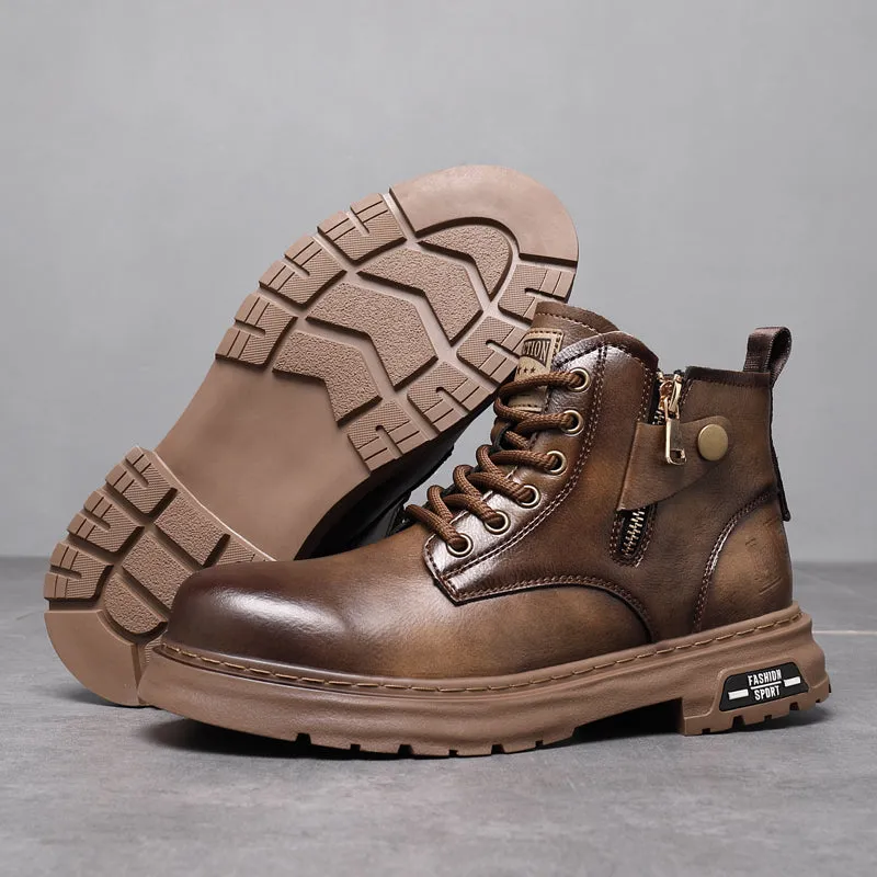 Split Leather Mens High-top Ankle Boots