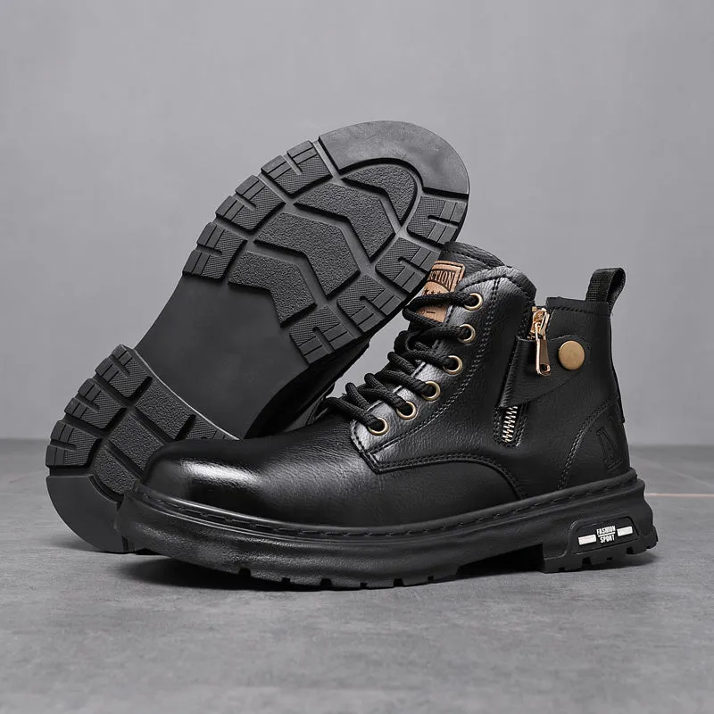 Split Leather Mens High-top Ankle Boots