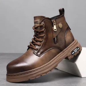 Split Leather Mens High-top Ankle Boots