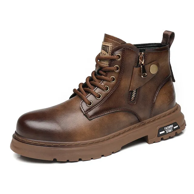Split Leather Mens High-top Ankle Boots