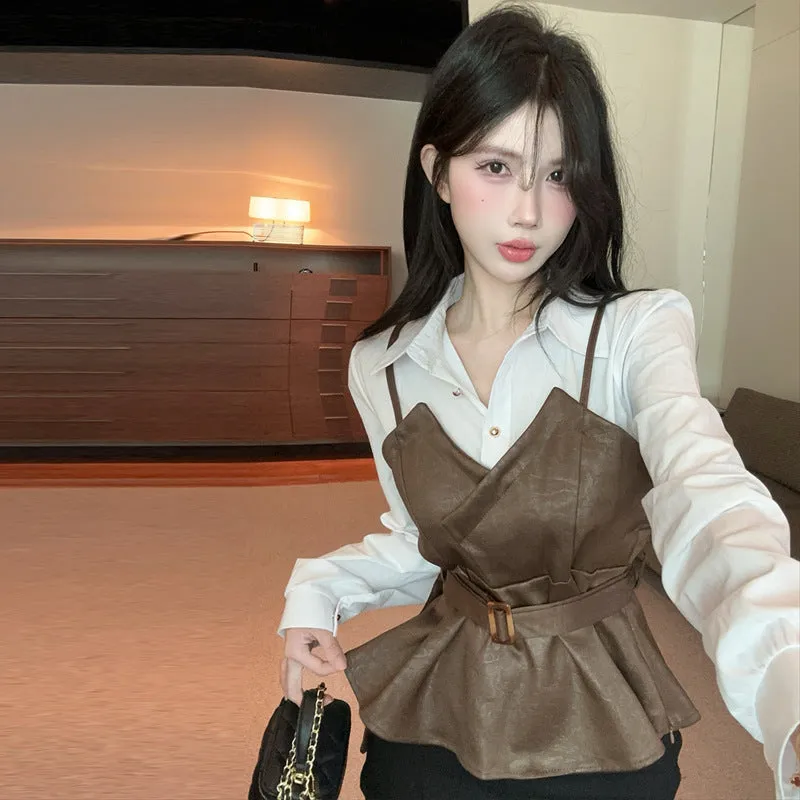 Stitching Leather Two-piece Shirt