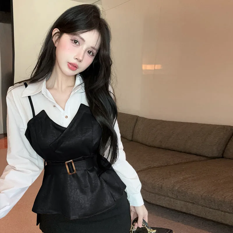 Stitching Leather Two-piece Shirt