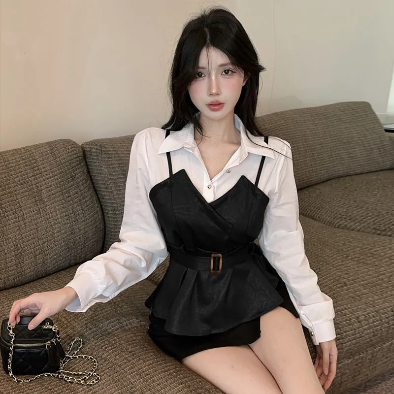 Stitching Leather Two-piece Shirt