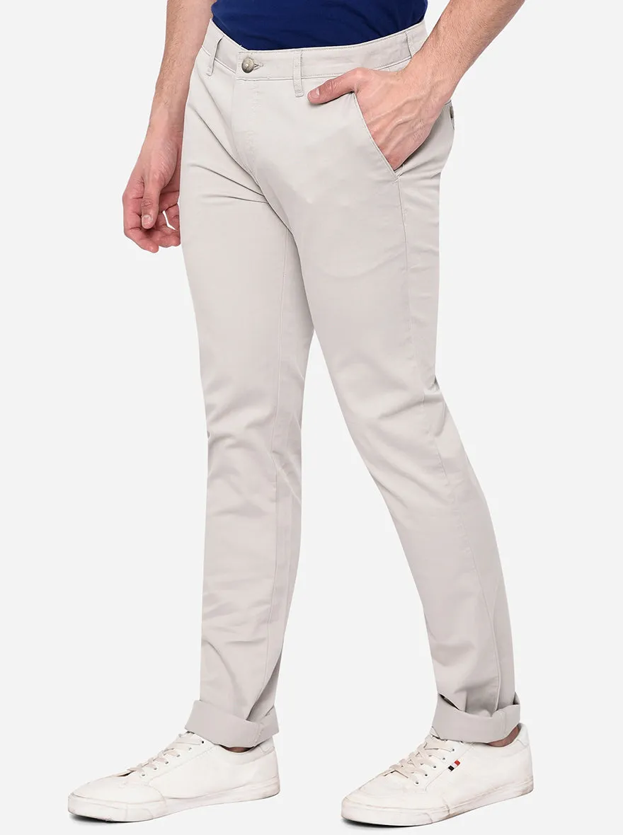 Stone Grey Solid Super Slim Fit Casual Trouser | Greenfibre