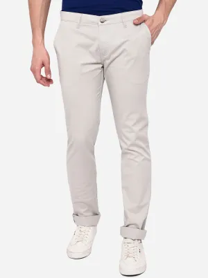 Stone Grey Solid Super Slim Fit Casual Trouser | Greenfibre