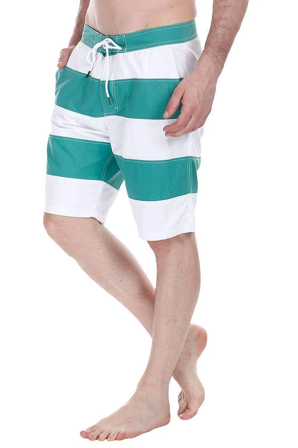 Stripe Colorblock Quick Dry Nylon Swim Board Shorts