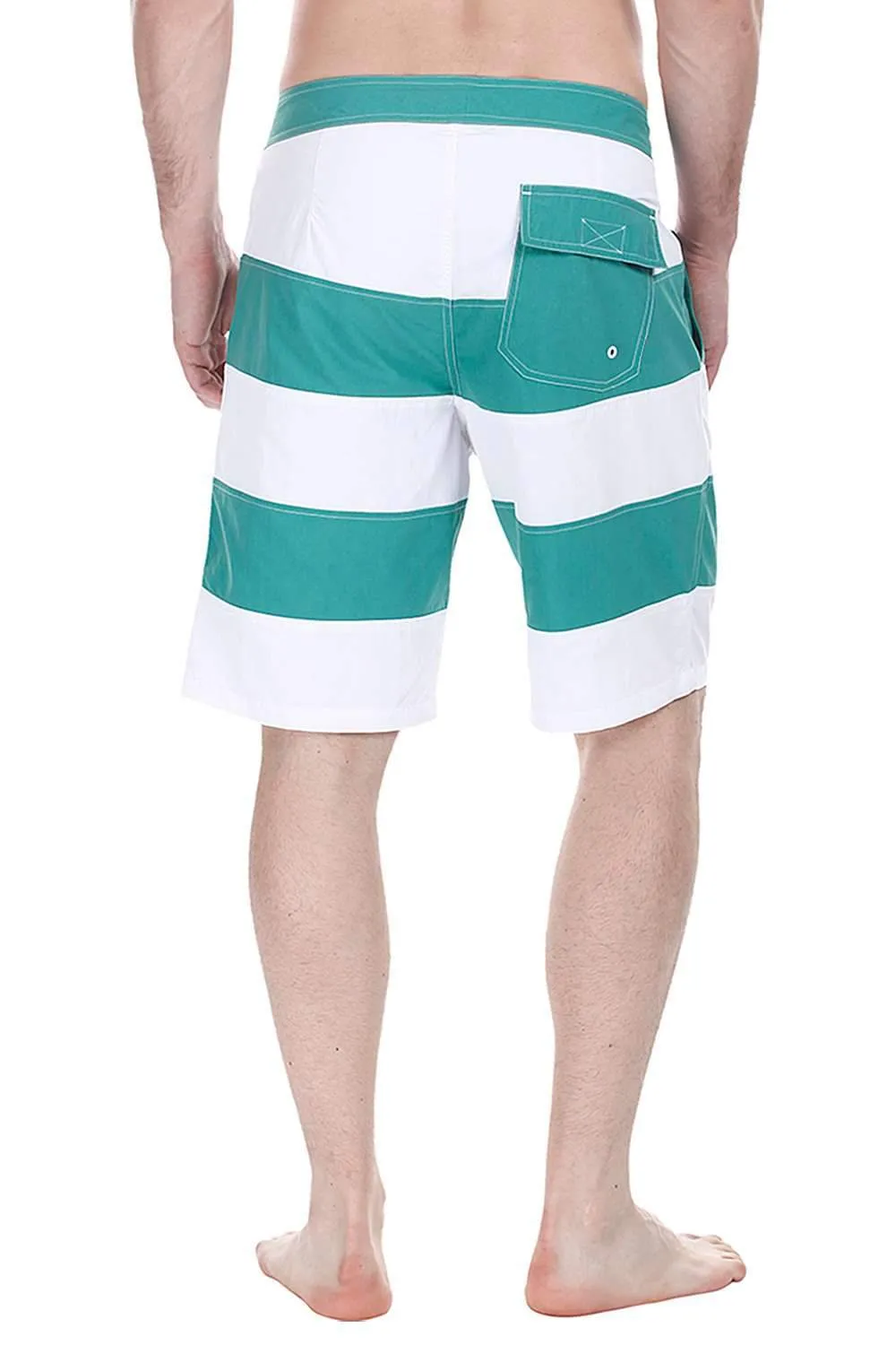 Stripe Colorblock Quick Dry Nylon Swim Board Shorts