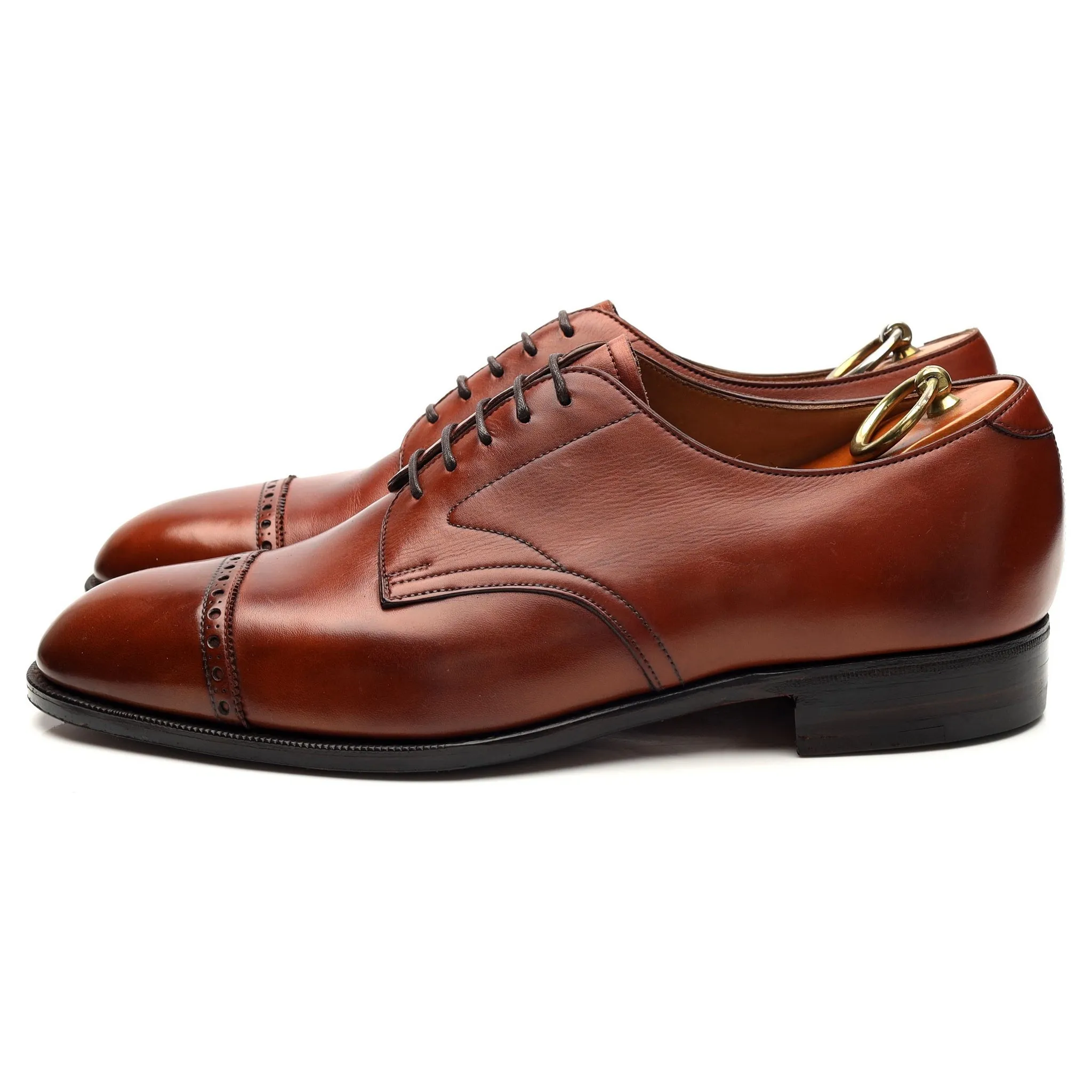 Tan Brown Leather Cap Toe Derby UK 7.5 D