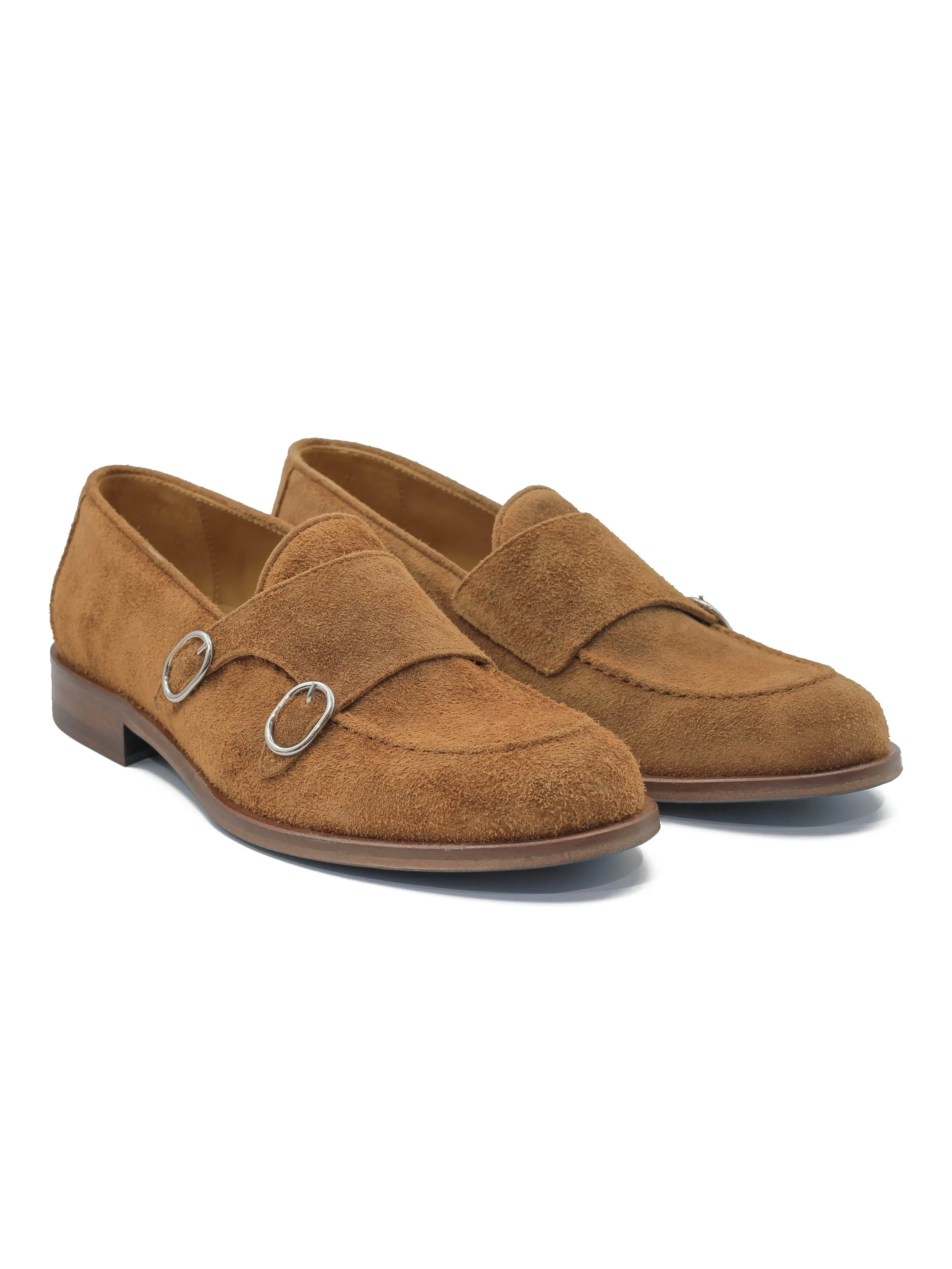 TAN ITALIAN SUEDE DOUBLE MONK BUCKLE LOAFER