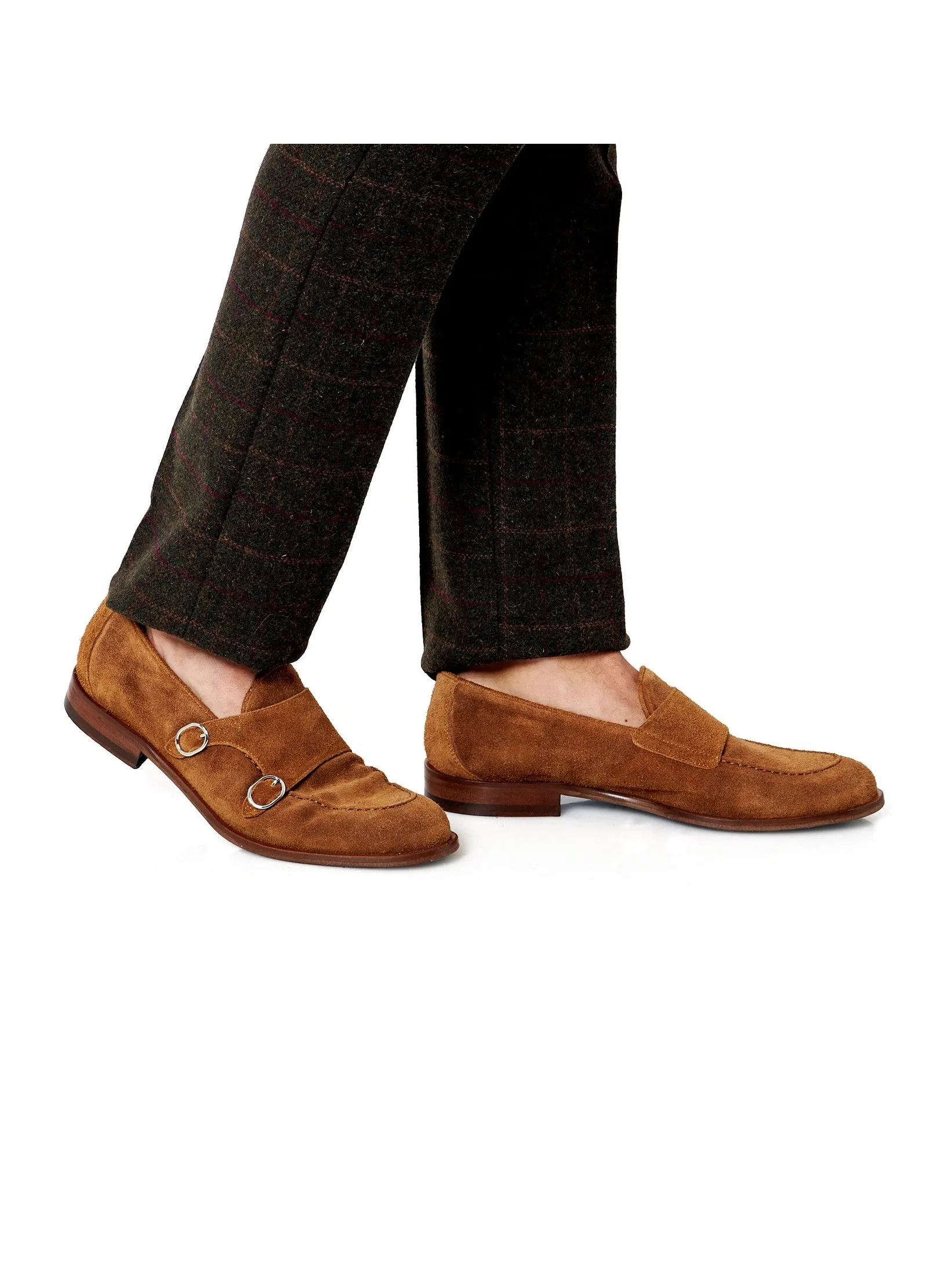 TAN ITALIAN SUEDE DOUBLE MONK BUCKLE LOAFER
