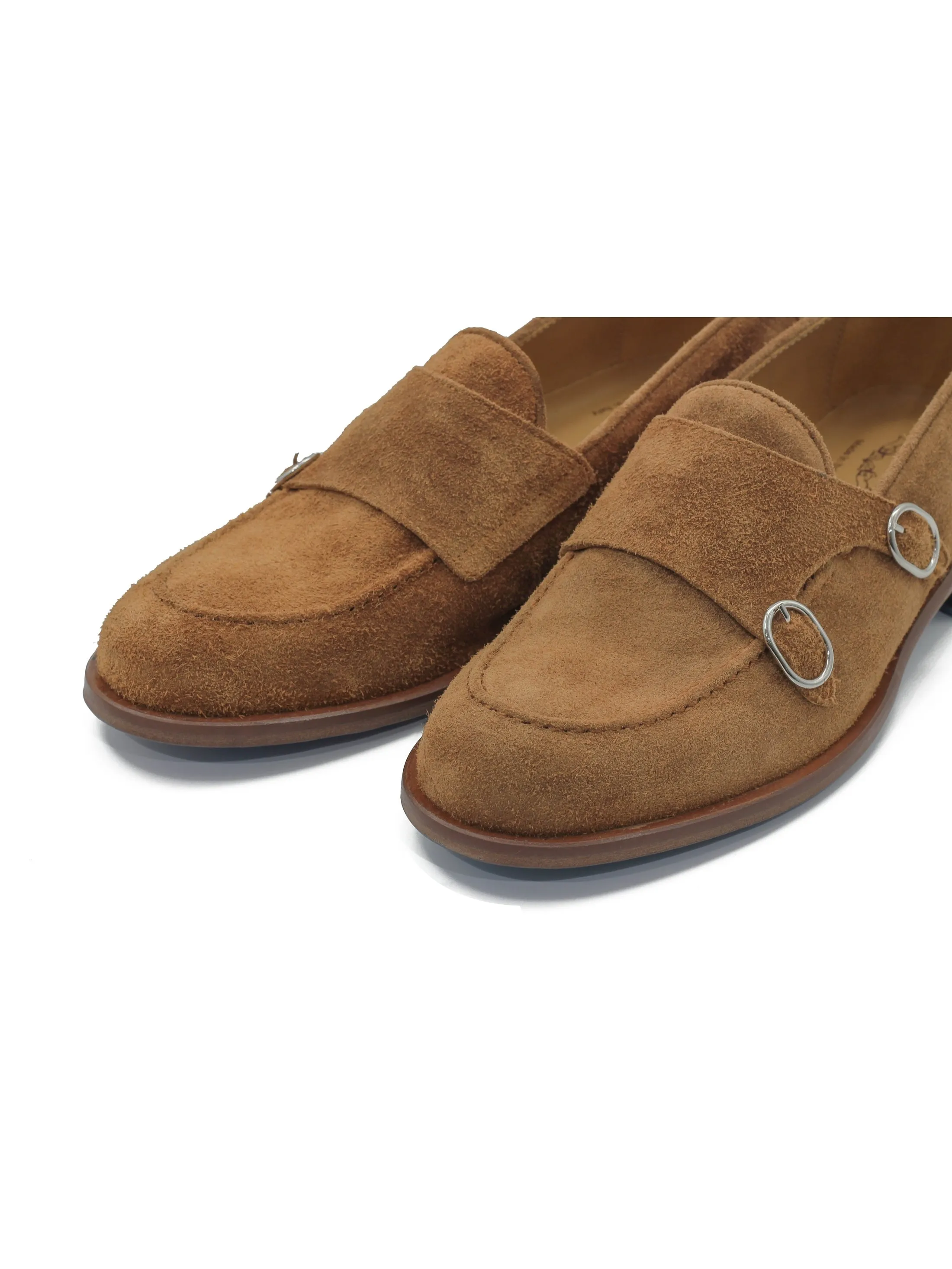 TAN ITALIAN SUEDE DOUBLE MONK BUCKLE LOAFER