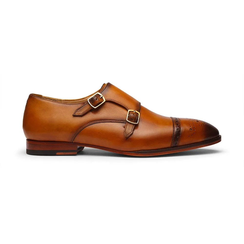 Tan Toecap Brogue Double Monk Strap